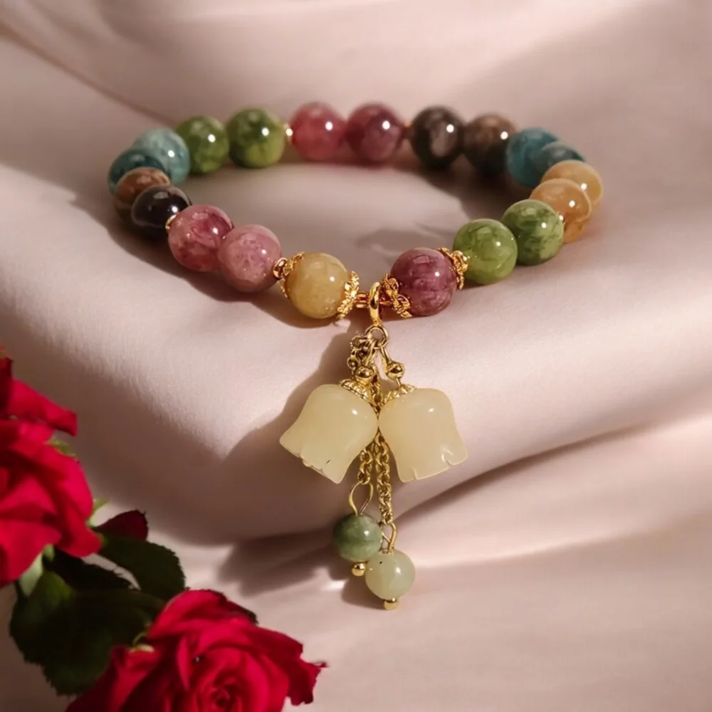 Multicolor Beaded Bracelet with Gold Accents‎